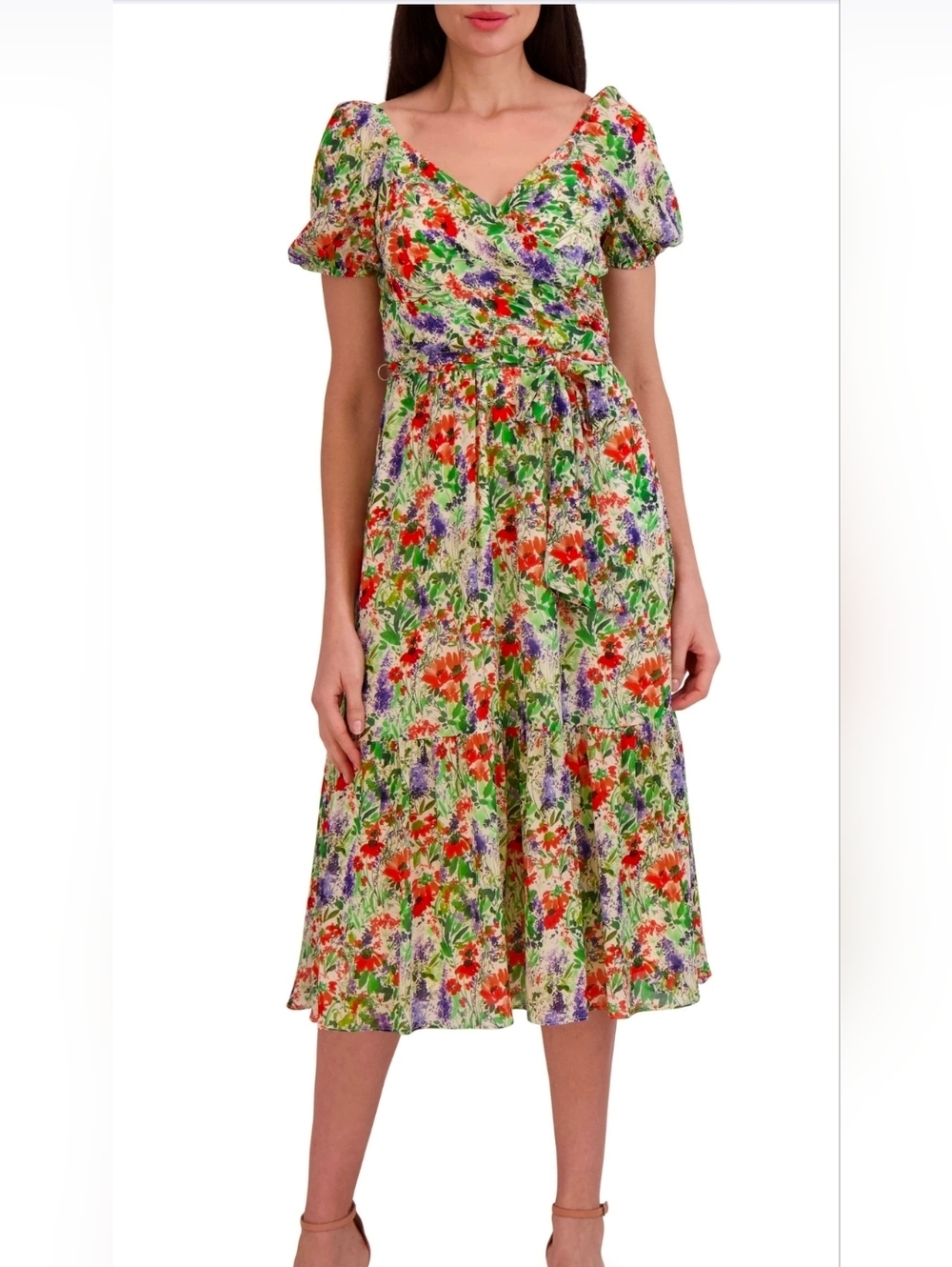 julia jordan Green Multi Floral Wrap Midi Dress